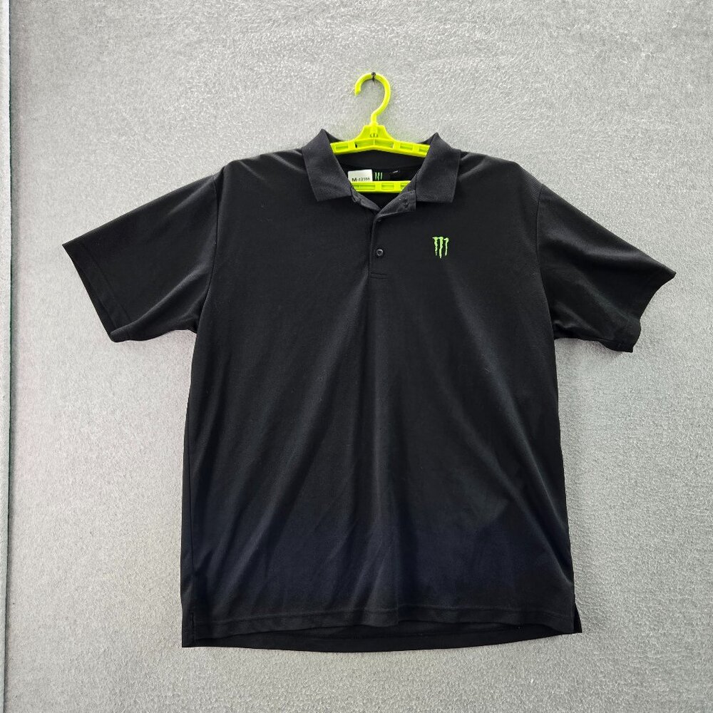 Monster Energy Men Polo XL Black Y2K Logo Embroidered Short Sleeve